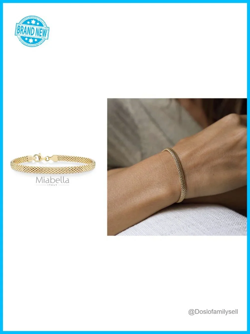 18K Gold Plated 925 Sterling Silver Italian 5mm Mesh Link Chain Bracelet